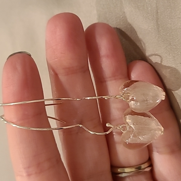 Girl Smiles Jewelry - Light pink heart sterling silver drop earrings